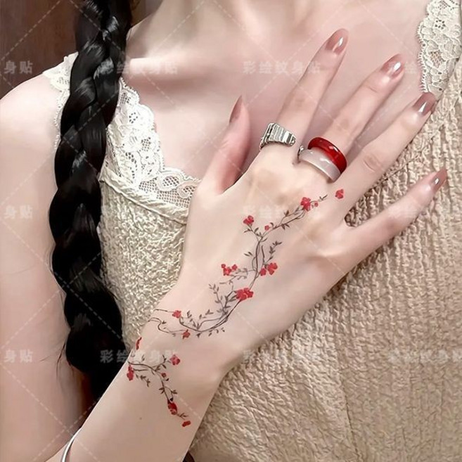 中式桃花紋身貼紙，彩色防水，持久，唯美水洗, 1個, 春在枝頭 一張