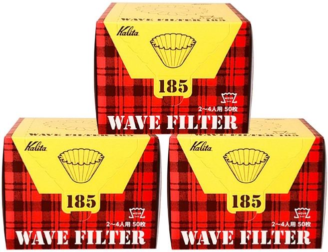 Kalita WAVE FILTER 蛋糕濾紙 手沖咖啡濾紙 (2-4人用 50枚入), 185 3盒, 1個