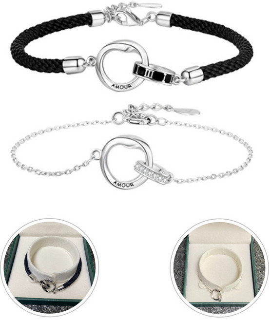 L-에센셜 남녀 뫼비우스 커플 팔찌 세트 끝없는 사랑 우정 약속 보석상자2 쇼핑백2 포함