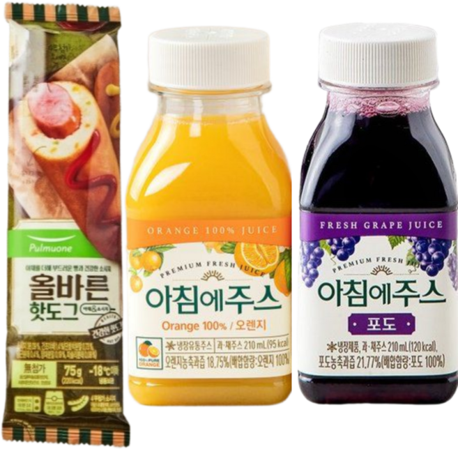 풀무원 올바른 핫도그 75g 20개 + 아침에주스 사과 10개 포도 10개, 20세트