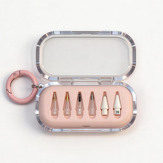 이사로 애플펜슬 펜촉 프로 1세대 2세대 호환 메탈 저소음 2B 팁 6종 세트 투명케이스, 1세트, 핑크 버라이어티 6종