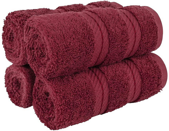 American SOFT 소프트 린넨 욕실용 럭셔리 수건 600 GSM 100% 면 4피스 터키산 워시 천 세트 몸과 얼굴용 33 x 33cm(13 13인치) 부드러운 걸레, 13x13" Washcloth Set, Bordeaux Red