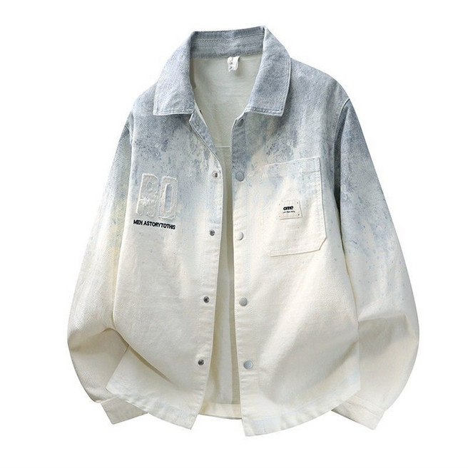 Vezri 남성 가을 봄 캐주얼 오버사이즈 그래디언트 데님 자켓 패션 트렌디 아우터