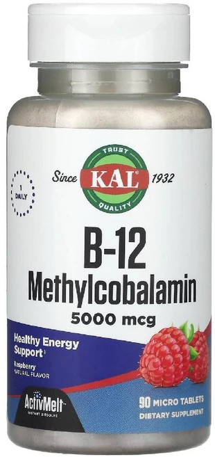 칼 비타민B12 메틸코발라민 5000mcg 라즈베리맛 마이크로 타블렛 90정, 1개 - 쿠팡