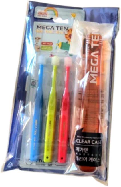 메가텐 키즈 360도 칫솔 1단계 3p + 케이스 세트, 혼합색상, 2세트