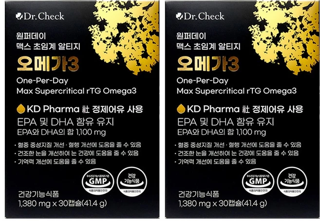 닥터체크 원퍼데이 맥스 초임계 알티지 1100mg 오메가3 30캡슐 2박스 2개월분, 30정, 2개 - 쿠팡