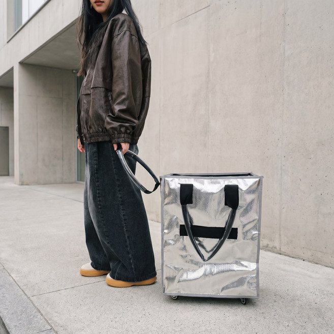 롤링 쇼핑카트 접이식 방수 장바구니 저소음 바퀴 토트백 캐리어, 실버, 1개