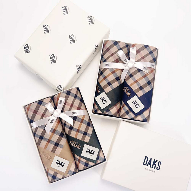 [닥스손수건] 신상품 남성 여성 2종 선물세트 선물포장 순면 100% 백화점 정품 DAKS