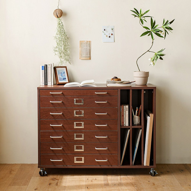 누크 월넛 3단 수납 서랍장 지류함 1000, 단품