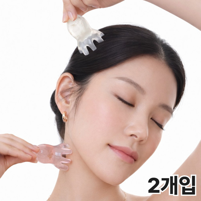 리코비 미니괄사 얼굴 전신 두피 경락 괄사 마사지기 문어괄사, 잉크그레이+잉크핑크, 2개