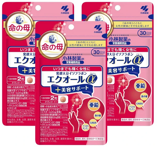 3개 세트 고바야시제약 에쿠올 30일분 3개 (총 90정) 식물성 여성 건강 보조제 - 쿠팡