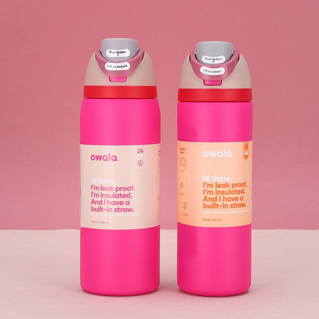 오왈라 owala 스테인레스 스틸 진공 보온병 물병 음료 용기 물병 텀블러 보온 머그잔, 1개, 710ml, 로즈 레드