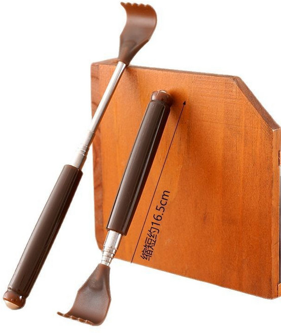 伸縮抓癢耙 磁力滾珠按摩 圓潤不傷膚 伸縮自如, 1個, 老牛角, Brown