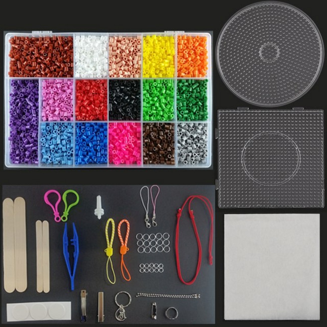 컬러비즈 펄러비즈 리필 5mm/50g 부자재 패키지 완벽구성, [선택6]07-컬러비즈16색+기름종이+판+집게+부자재