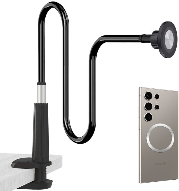 맥세이프 클램프형 탁상용 침대 자바라 스마트폰 롱 거치대, 1개, 블랙