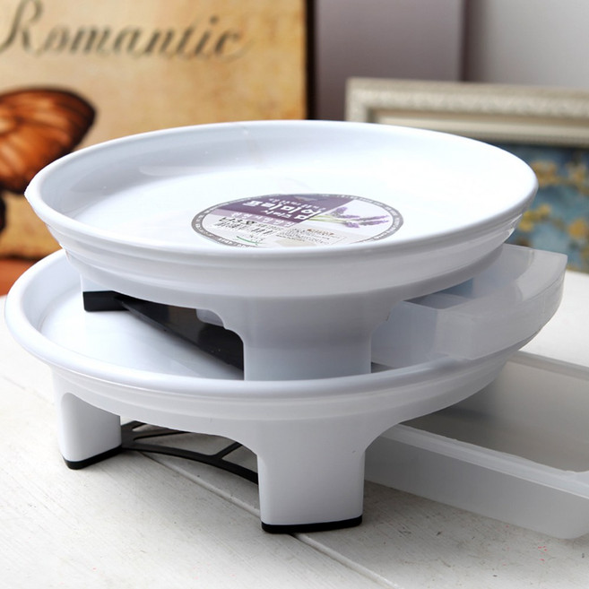 인아트스튜디오 고급 서랍식 원형 화분 받침대 물받침 물받이, 화이트