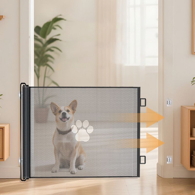 Equator 강아지안전문 반자동 롤링 메쉬 무타공 고양이 안전문, 1개, 블랙