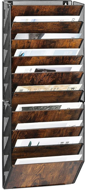 TQVAI 12 포켓 매달린 벽 파일 정리함 - 금속 접이식 벽걸이 메일 문서 홀더 사무실 홈스쿨 교실 정리용 다목적 클립보드 보관 랙 블랙 / 빈티지, Black/Vintage, 12 Pockets