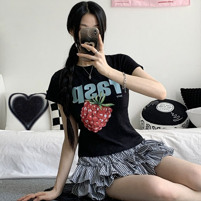 [핵귀여움/3col] 라즈베리 레터링 프린팅 반팔 티셔츠