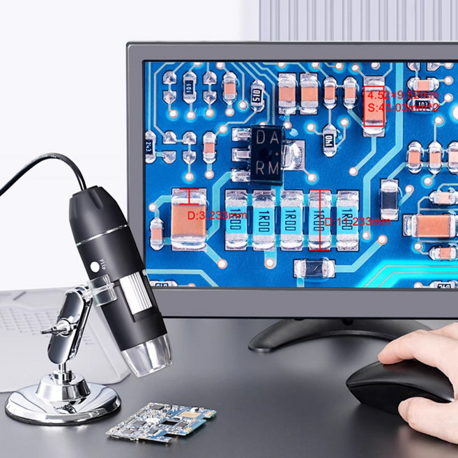 투데이리빙 USB 디지털 전자 미니 현미경 1600 배줌 PC 스마트폰 연결 두피 개미 미생물 과학 실험 촬영 휴대용 거치대 세트, 1세트, 1600배
