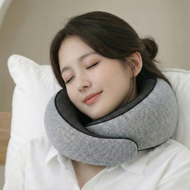 하루온 편안한 여행용 기내용 메모리폼 목베개 목쿠션, 그레이 - 목베개