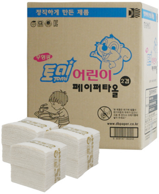 토미 어린이 페이퍼타올 핸드타올 무형광 2겹, 100개입, 60세트