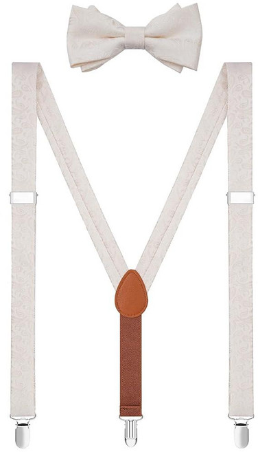 Shark Tooth 남성용 남아용 멜빵과 나비 넥타이 세트 클립 3개 조절 가능 화이트., 30" (about 3-8 years old), 화이트