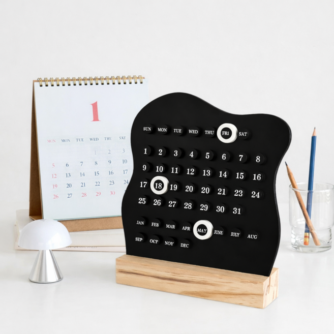 더하임 데스크 캘린더 인테리어 오드 스탠드 만년달력, 1개, 블랙