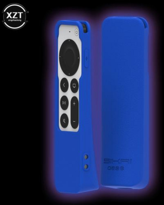 애플 TV Airtag 4K 2021 Siri 원격 2 세대 빛나는 보호 형광 케이스 가방에 대 한 실리콘 원격 제어 커버, 4) Dark Blue, 1개