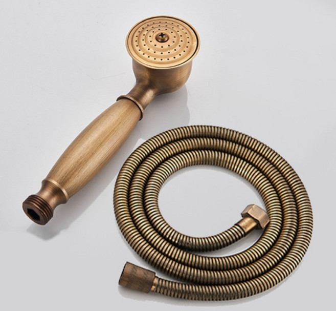 골동품 황동 핸드 샤워헤드 전화 스타일 욕실 스프레이 1.5m 호스 포함, 1개, 기본