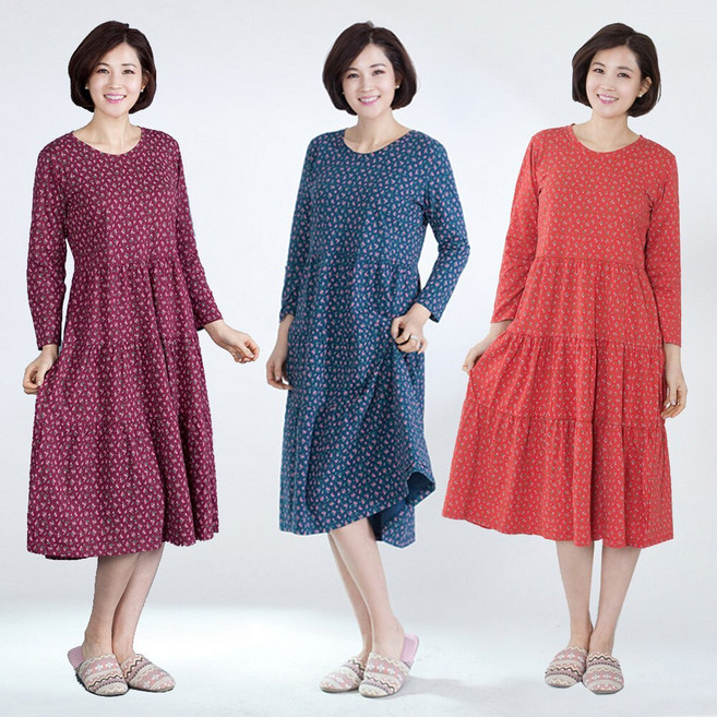 모슬린 엄마옷 잔꽃캉캉 면 원피스 홈웨어 515FGH722 마담/중년여성/빅사이즈/50대/60대