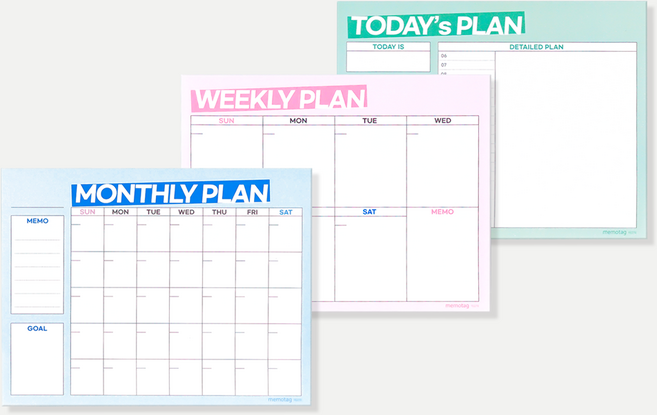 메모텍 파스텔 미니 다이어리 스티키노트 메모지 3종, 위클리, 1개