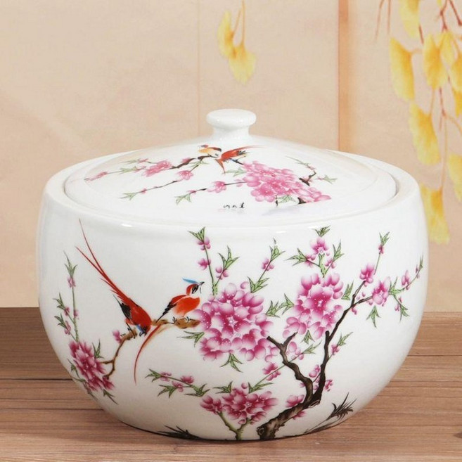 사기요강 세라믹 요강 화장실 침상 도자기 변기 휴대용, 새소리와 꽃 1.5kg