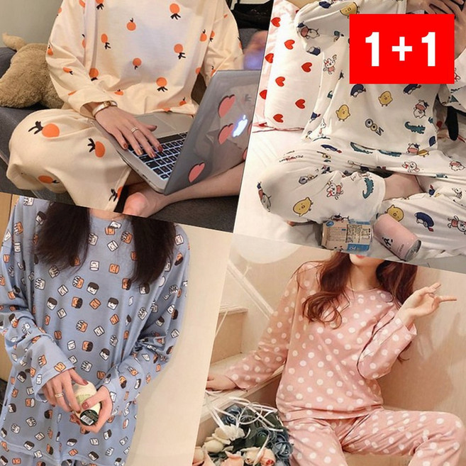 파자마 세트 봄 가을 긴팔 여성 면 홈웨어 상하 수면 잠옷