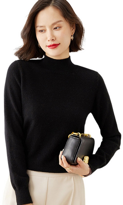 여성용 데일리 반폴라 스판 부드러운 긴팔 스웨터 니트 Knitted T-shirt H012