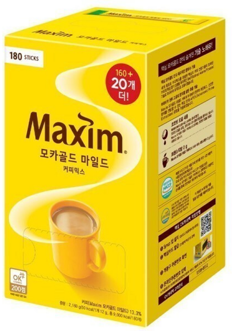 맥심 모카골드 마일드 커피믹스 180입, 12g, 1박스, 180개입