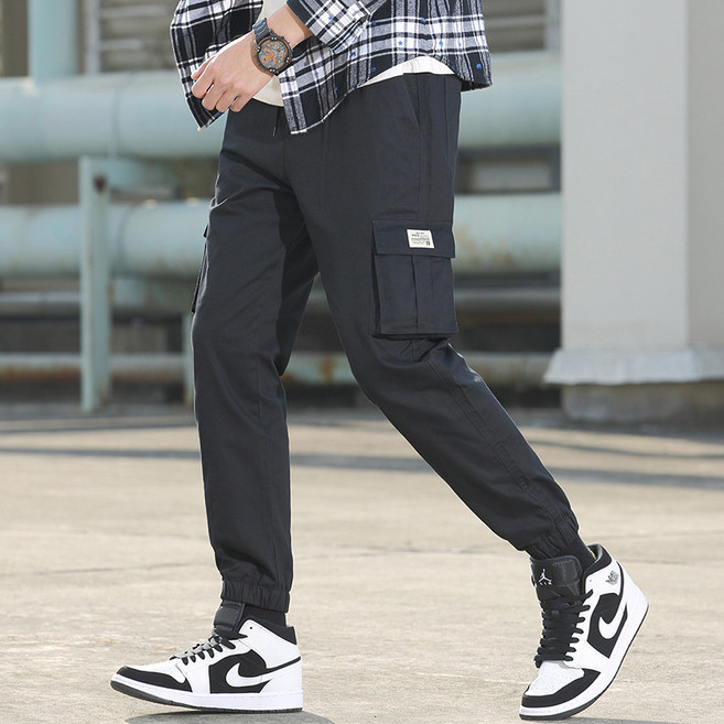 YAPOCL 남자의 순면 솔리드 컬러 다리 바지 캐주얼 스포츠 바지