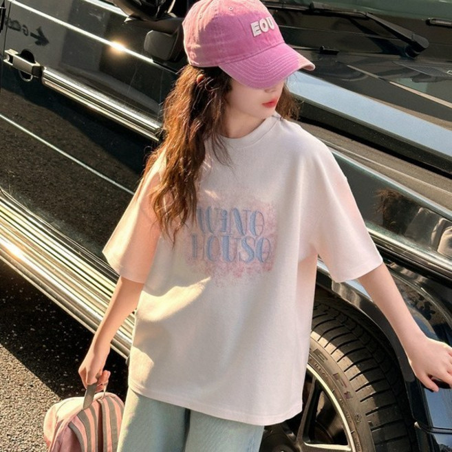 키즈목마 여름 여아 캐주얼 라운드넥 반팔티 초등 여아 중학생 주니어 반팔티셔츠 670