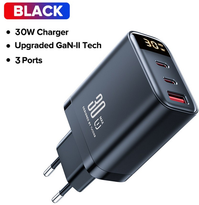 투오데스 30W GaN USB 충전기 3포트 16 17 PD3 타입 고속 충전 차지 어댑터