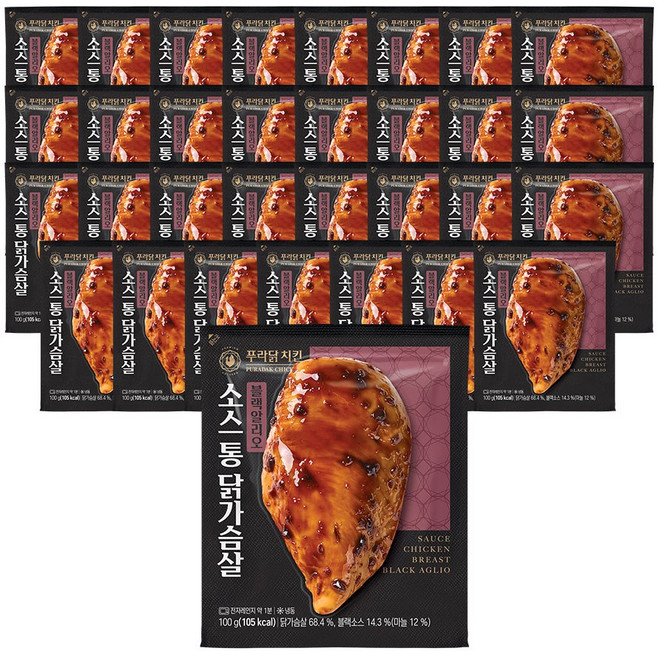 [무료배송/당일출고] 푸라닭 소스 통 닭가슴살 블랙알리오, 100g, 32개