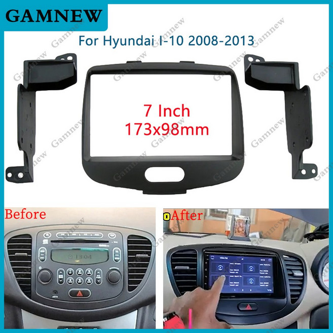현대 I10 2008 2013 스테레오 프레임 패널 대시 설치 베젤 트림 키트 용 7 인치 173 98mm 2 Din Car Radio Fascia, 173x98mm, 1개