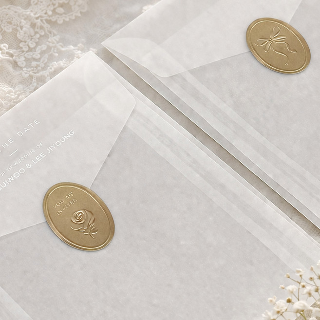 청첩장봉투 형압스티커 로즈골드 웨딩 타원형 21x31mm 1set(20개입), 1세트