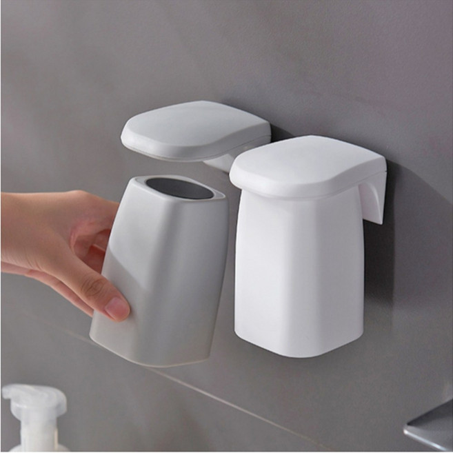 벽걸이 거꾸로 양치 컵 거치대 자석 양치 컵걸이 세면대 화장실, 그레이, 1개