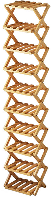 접이식 신발장 가정용 좁은 현관 틈새 오픈 폴딩 선반, 내추럴우드, 10단