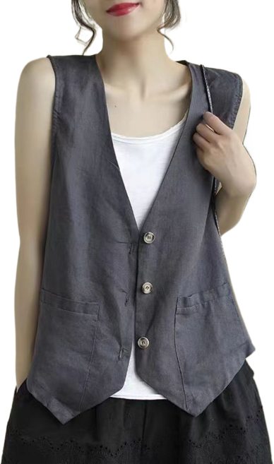 여성용 심플 캐주얼 면 마 베스트 9M018