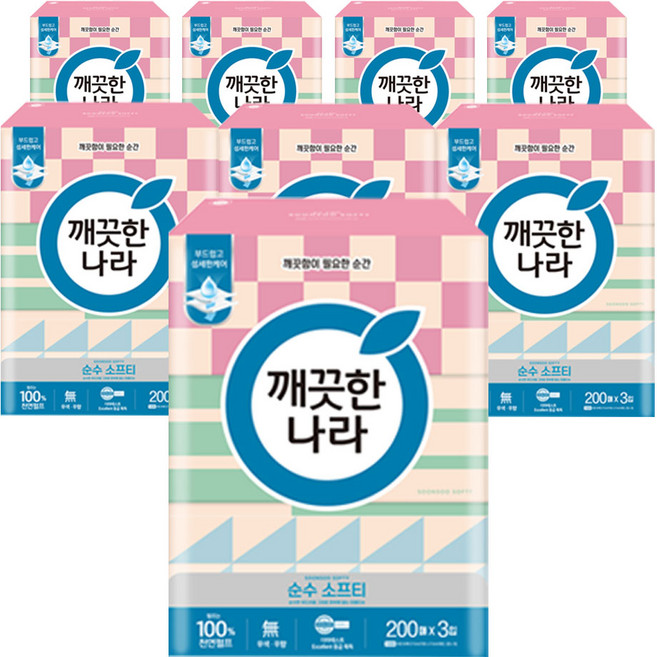 깨끗한나라 미용티슈 순수 소프티 200매 3입 8팩, 24개