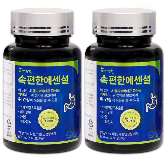 일맥 속편한에센셜 위건강 헬리코박터균 증식억제 한의사개발 위에좋은 건강기능식품, 60정, 2개