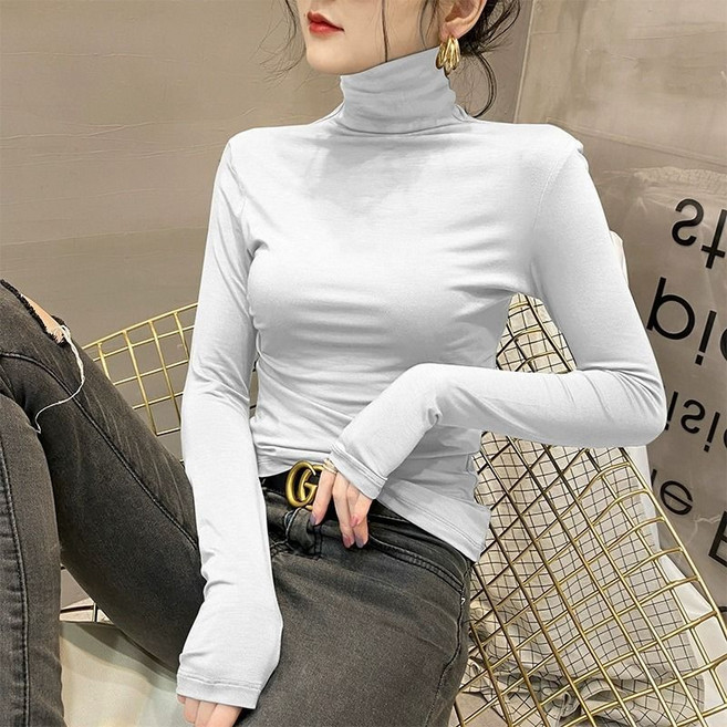 유니픽 여성 가을겨울 순면 터틀넥 긴팔 티셔츠 디자인 핏djz