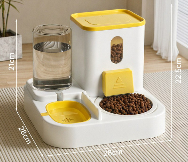 [SMTBOX] 애완동물 반자동 급수기+급식기, 노란색, 1개