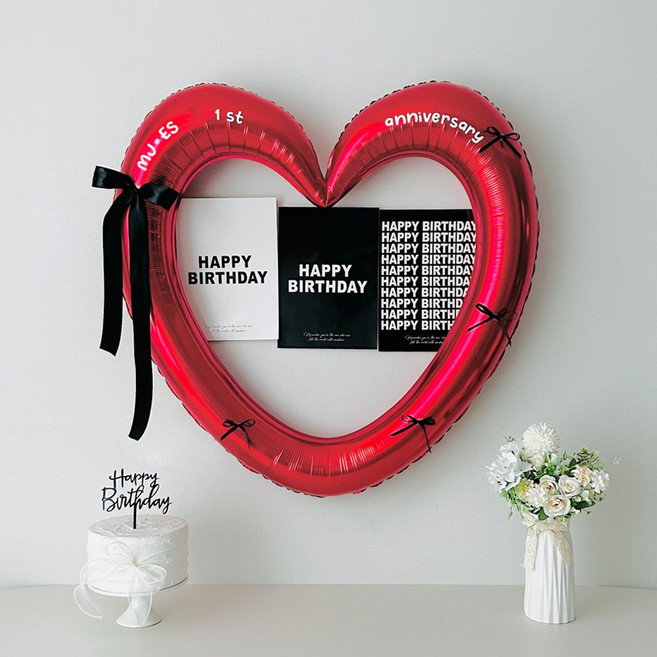 연지마켓 생일 하트프레임풍선 블랙 숫자 생일파티 용품 세트 (자유레터링), 1세트, 레드하트 포스터